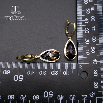 TBJ,røget Øreringe naturlige pear 8*16mm gemstone skakternet skære 925 Sterling Sølv Fine Smykker kvinder ' s day gave til mor