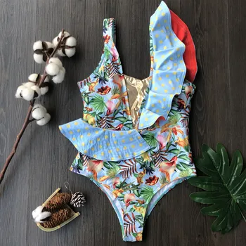 Imayio Flæsekanter badedragt et stykke tropiske print, ét stykke badetøj til kvinder sommer strandtøj