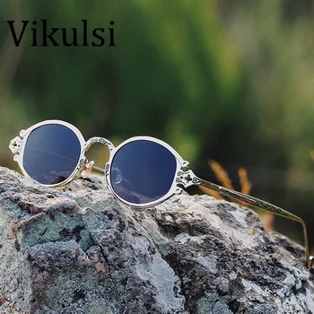 2019 Nye Ankomst Mode Vintage Små Ovale Solbriller Mærke Metal udskæring Ramme Punk Sol Briller Kvinder Mænd Tendens Nuancer UV400