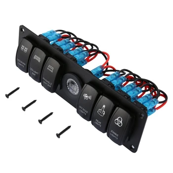 Farverige 12V 6 Bande-Rocker Switch Panel Afbryder LED-Voltmeter RV Bilen, Båden Switch Panel Led Switch Panel Auto