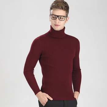 High-grade Nye 2021 Efterår og Vinter Unge Mode Turtleneck Sweater Mænd Strikket Sweater Høj Elastisk Herre Trøjer Og Pullovers