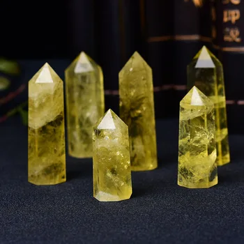 1pc Naturlig Citrin Crystal Punkt Healing Obelisk Gul Kvarts Wand Smukke Ornament til Indretning Reiki Sten Pyramide