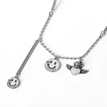 Vintage 925 Sterling Sølv Og Sort Engel Vinger Crown Heart Charm Halskæde Til Kvinder Kreative Vedhæng Elegante Jewelrydz167