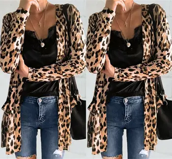 Kvinder Leopard Print Åben Front Jakke, Cardigan, Blazer, passer til Tops Pels OL Slank Casual Blazer med Lange Ærmer Feminino blusa Outwear