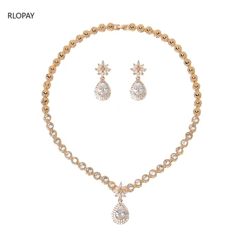 Luksus Dubai Guld Smykker Sæt til Brude Trendy Vand Dråbe Halskæde/Øreringe Gadgets for Kvinder Nigerianske Bryllup Smykker Sæt