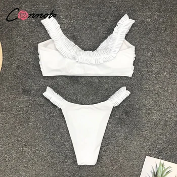 Conmoto brazilian bikini High cut badetøj kvinder sexet solid hvid bikini 2020 mujer flæsekanter badedragt kvindelige badende badedragt