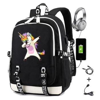 Duppe Unicorn Rygsæk til Skole Teenagere Piger Rygsække med USB-Opladning Laptop Backpack Rejse Afslappet Daypacks