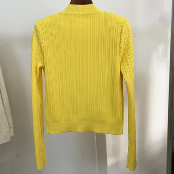 HARLEYFASHION Slank Temperament Kvinder Sweater Cardigan Pels Lange Ærmer Enkelt Breasted Kort Top Clothings 3 Farve