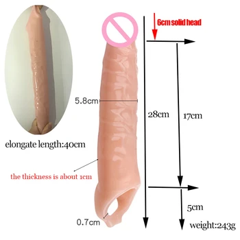 28CM Lang Størrelse Penis Extender Kondomer Genanvendelige Vibrerende Penis Extender Kondom Pik Enlargemen Cock Ring Sex Legetøj Til Mænd