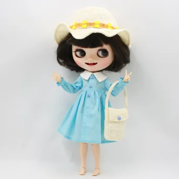 ISKOLDE DBS Blyth dukke licca krop toy tøj 1/6 blå kjole flower sol hat, taske, tøj som ingen dukke