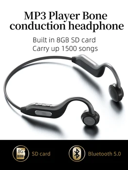 Bone Conduction Trådløse Bluetooth-5.0 Hovedtelefoner Stereo støjreduktion Udendørs Sport Sweatproof Headset med Mic SD-Kort