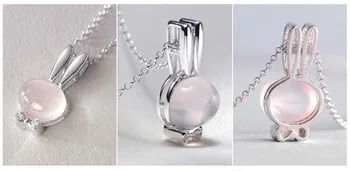 Mode Kanin Kvinder sølvfarvet Vedhæng KVARTS Sten Pige Pink Krystal charme koreansk Stil, smykker