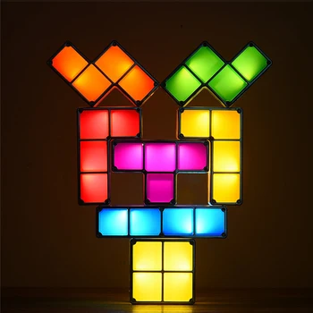 Nat Lampe Tetris Blok DIY Stabelbare LED-Lys Nat Lys Energibesparelser Fuld Kontakt ABS Dekorere Puslespil Kreative Mode
