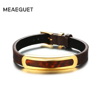Meaeguet Luksus Serpentine Træ Charme Ægte Læder armbånd & Armbånd Smykker til Mænd i Rustfrit Stål Urrem Ikke Allergi