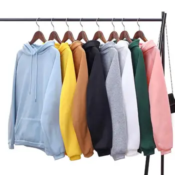 Nye Sweatshirts Kvinder Casual Kvinders Ensfarvet Langærmet Lomme Løs Snor Hoodie Sports Top Pullover Tøj Sweatshirt