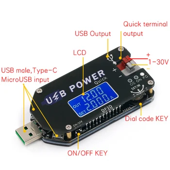 Digital USB-Justerbar strømforsyningsmodul Konstant Spænding Konstant Strøm QC2.0 3.0 Trin Op Boost Modul Fan Guvernør 2A 15W
