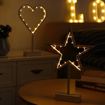 Star Shape LED Nat Lampe Hvid Ramme Varm Hvid Bord Kreative Stjernede Nat Lampe Stativ Hjem Værelses Xmas Jul Indretning Børn Gave