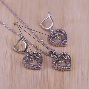 Bedste Kvalitet Dubai Stil hjerte sølv Farve Smykker Sæt til kvinder øreringe, halskæde, ringe, armbånd, vedhæng brude smykker