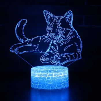 3D LED-Lampe Night Lights Kat Hund Bjørn farveskift Hologram Atmosfære Nyhed Lampe til Hjemmet Udsmykning Visuel Illusion Gave