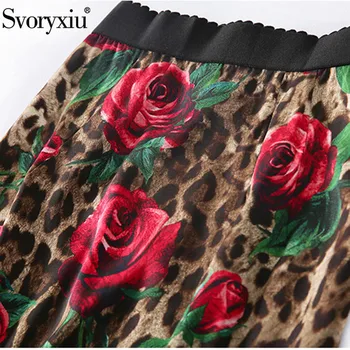 Svoryxiu 2019 Bane Designer sommerfest Silke Nederdele Kvinders Vintage Rose Leopard Printet Pakke Balder Lange Nederdele