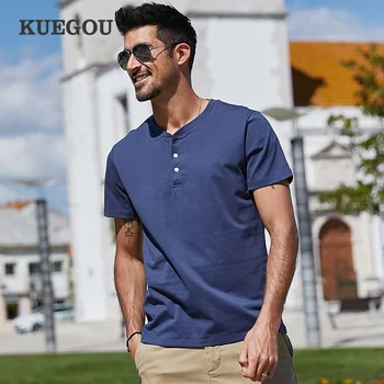 KUEGOU 2020 Sommeren Bomuld Almindelig Hvid T-Shirt Mænd Tshirt Mærke T-shirt Short Sleeve Tee Shirt Til mænd Plus Size Toppe 3340