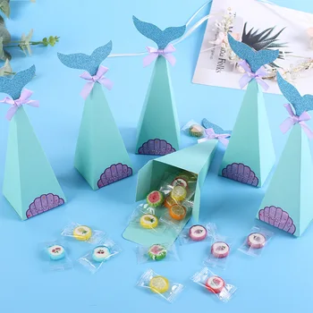 20sets Havfrue Papir gaveæske Bryllup Fødselsdag Mermaid Party Dekorationer Børn Fordel Slik Kasser Baby Brusebad Gave Indpakning