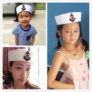 Sjove Cosplay Militære Hatte Til Voksne Børn, Hvide Kaptajn Sailor Hat Navy Marine Army Caps Med Anker Sømand Kostume Tilbehør