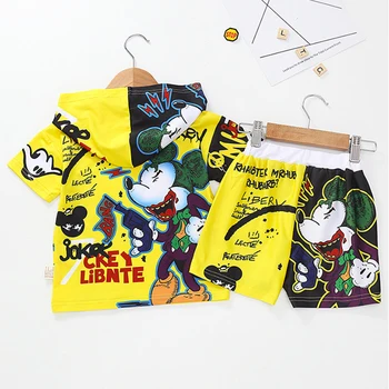 2stk/set Disney Børne Drenge Tøj Shirt 3d-Print Passer Anime Tegnefilm Mickey Batman, Spiderman Sport Hætte T-Shirt, Bukser, Sweatshirt