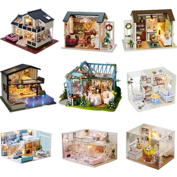 DIY play house simulering legetøj træ dukke hus simulering møbler undersøgelse soveværelse mini dukke børns legetøj fødselsdag, Jul