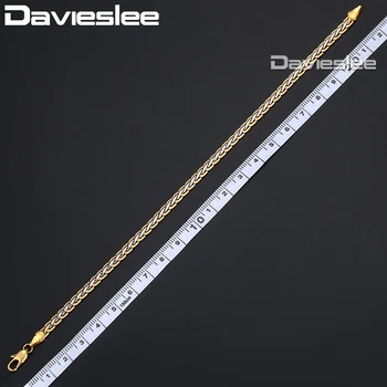 Davieslee Herre Dame Unisex Hamrede Flettet Armbånd Armbånd Armbånd Kæde Hvid Gul Guld-farve Hvede Link 4mm LGB407