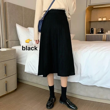 Nederdele Kvinder at Strikke en Solid Midten af Kvindelige Mode Harajuku fransk Vintage Spring Nye Stilfulde Høj Talje Alle-match Enkle, Daglige Chic