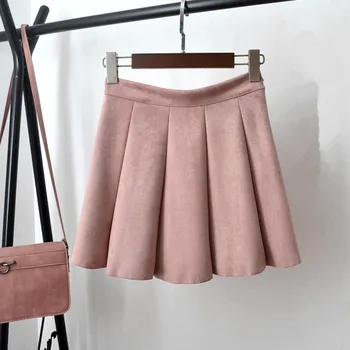 MUMUZI preppy stil plisseret nederdel Fashion streetwear kort ruskinds nederdel 2020 Nye efteråret mini nederdele dame vinter nederdele saias