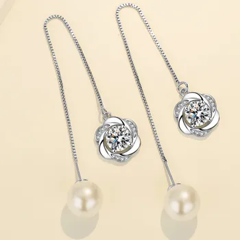 NEHZY 925 Sterling Sølv Nyt Kvinders Mode Smykker Øre Linjer af Høj Kvalitet Crystal Zircon Pearl Lang Kvast Blomst Øreringe