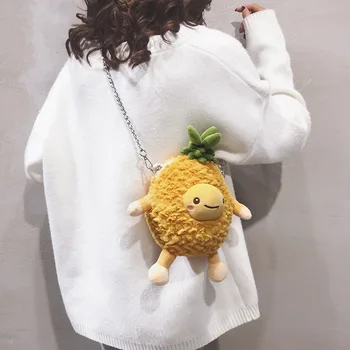 Fauxe Pels Crossbody Taske Til Kvinder i Japansk stil 3d Ananas Form Messenger skuldertaske Tasker Frugt Tasker Pung 2019