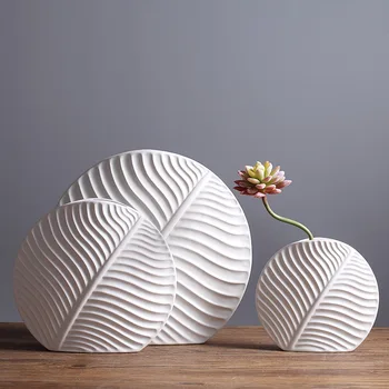 Nordiske Blade Dekoration Hjem Bløde Dekorationer Enkel Hvid Keramik Vase Moderne Møbler Håndværk