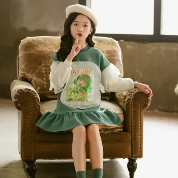 2020 Piger Efteråret Kjole Nye Koreansk Stil Langærmet Sweater Kjole Girls Fashion Flounced Kjoler Dropshipping