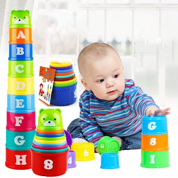 9PCS Bære Stak Tower Cup Pædagogiske Baby Legetøj Tal Folde Sjove Tower Bunker Cup Brev Legetøj til Børn Intelligens Baby Legetøj