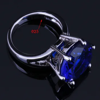 Karakteristiske, Runde Blå Cubic Zirconia Sølv Forgyldt Ring V0477