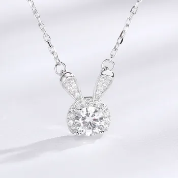 Høj kvalitet s925 sterling sølv sød kanin krystal vedhæng luksus designer smykker damer bryllup halskæde 6-DH7160