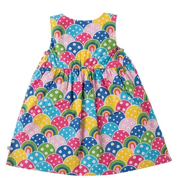 Lidt maven 2018 nye sommer baby piger mærke kjole børn Bomuld børn farverig regnbue ærmeløse kjoler S0305