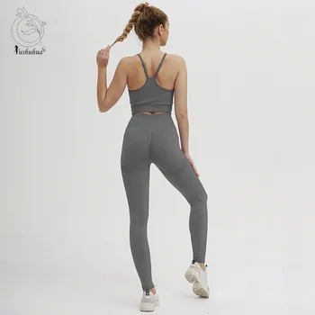 2020 Nye Hotte Kvinder Problemfri Sportstøj Høj Talje Yoga Sæt Fitness Beklædning Fitness Kører Workout Sports Bh+Leggings 2 Stykker Sui