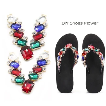 Nye Charme 10 stykker 110 * 65mm Krystal Kæde DIY sko blomst Tøjet sy tilbehør Rhinestone bikini-Stik spænde