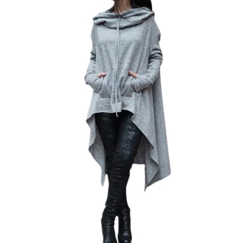 Kvinder Plus Size XS-5XL Hoodie Kjole 2017 Efteråret Afslappet langærmet Løs Sweatshirt Outwear Kvindelige overdimensionerede Irrgular Pullover