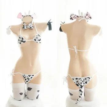 Kvinder Sexy Ko Cosplay Kostume Tre-punkt Bikini Sæt Badedragt Anime Piger Badetøj, Tøj Lolita Bh og Trusse Sæt Natkjole