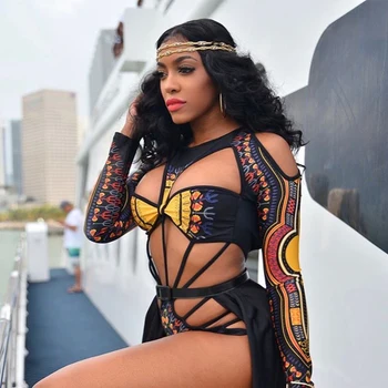 2020 New Ét Stykke Badedragt Bandage Bodysuit Afrikanske Sexet Print Badetøj Kvindelige High Cut Monokini Kvinders badedragt Biquini