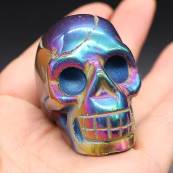 Naturlig Helbredelse Gemst Crystal Skull Sten Skåret Ornament Krystal Hoved Ghost Håndværk til boligindretning Halloween Party