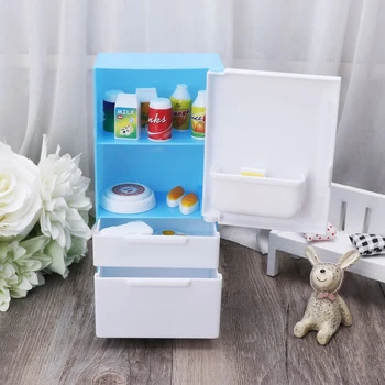 Køleskab Spille Sæt Dukkehuset Dukke Køleskab Med Fryser Med Mad Kid Legetøj