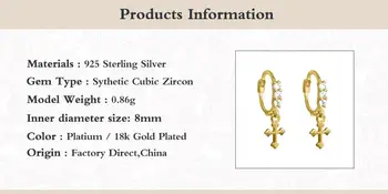 BOAKO 925 Sterling Sølv Hoop Øreringe Til Kvinder på Tværs af Zircon Crystal Øreringe Krog Earings Luksus Smykker Pendientes Ohrringe