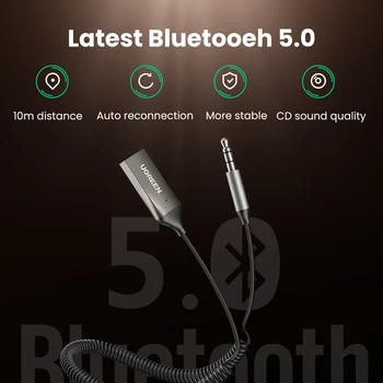 UGREEN Bluetooth-Modtager 5.0 Adapter Hands-Free Bluetooth Car Kits AUX Audio på 3,5 mm Jack Stereo Musik Trådløse Modtager til Bil