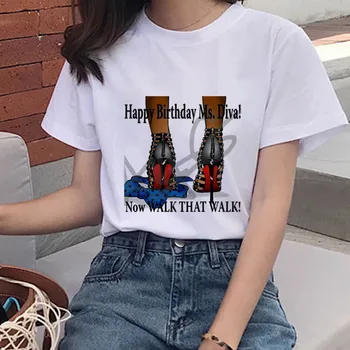 Kvinders tillykke med Fødselsdagen DIVA Udskrive Fashion T-shirt Tegneserie Pige Harajuku kortærmet T-shirt Pige Casual Top T-shirt Tee Kvindelige